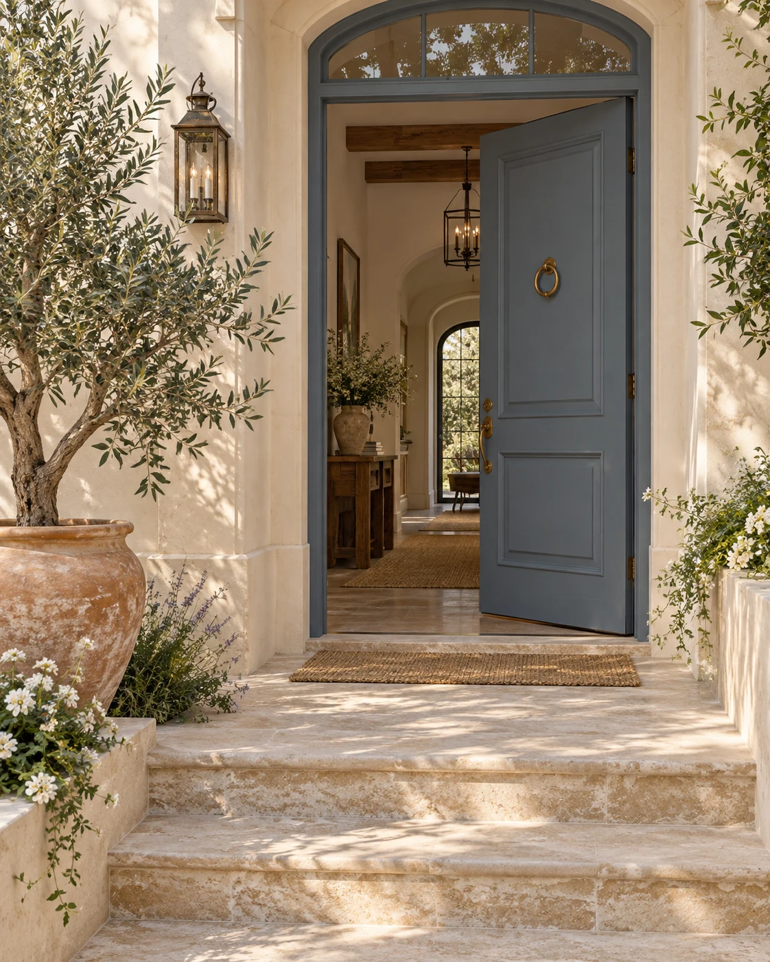 A flower-decorated doorway ready to welcome guests